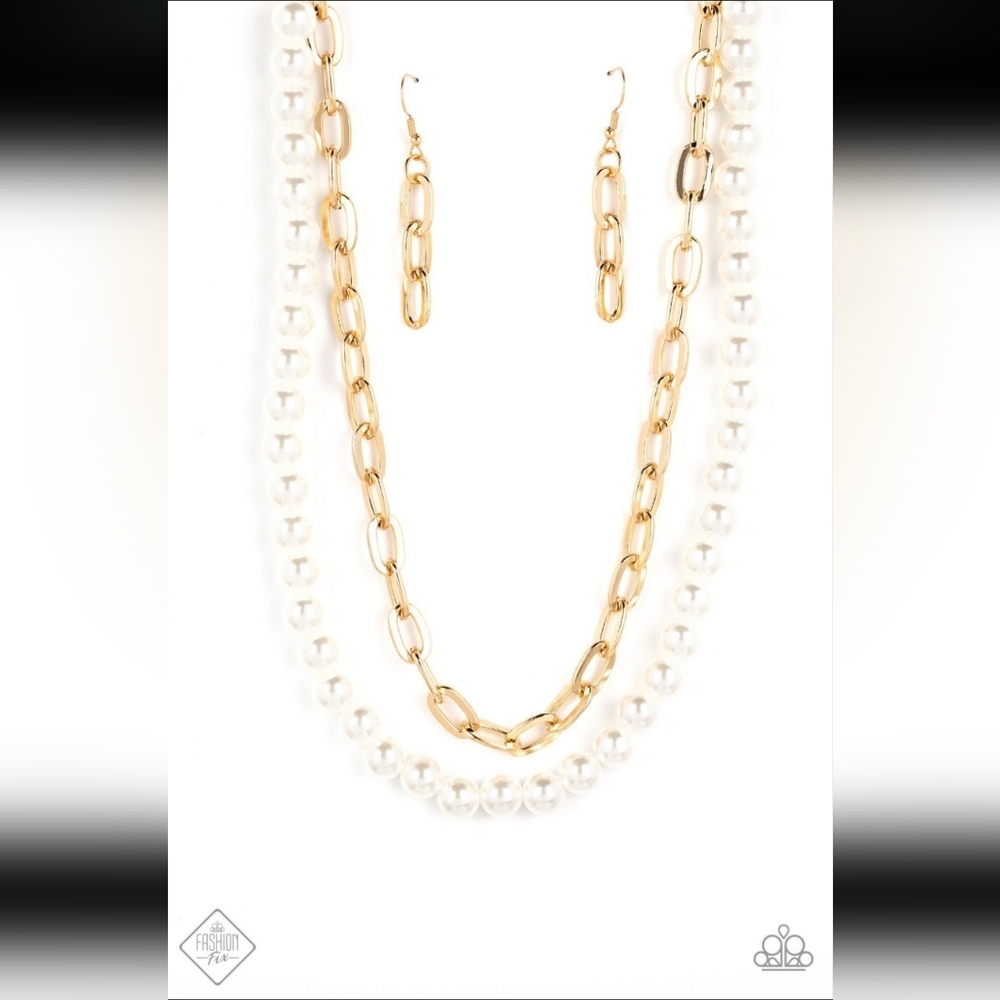 Paparazzi Gold and White Layered Necklace Set Suburban Yacht Club Jewelry - Picture 4 of 4